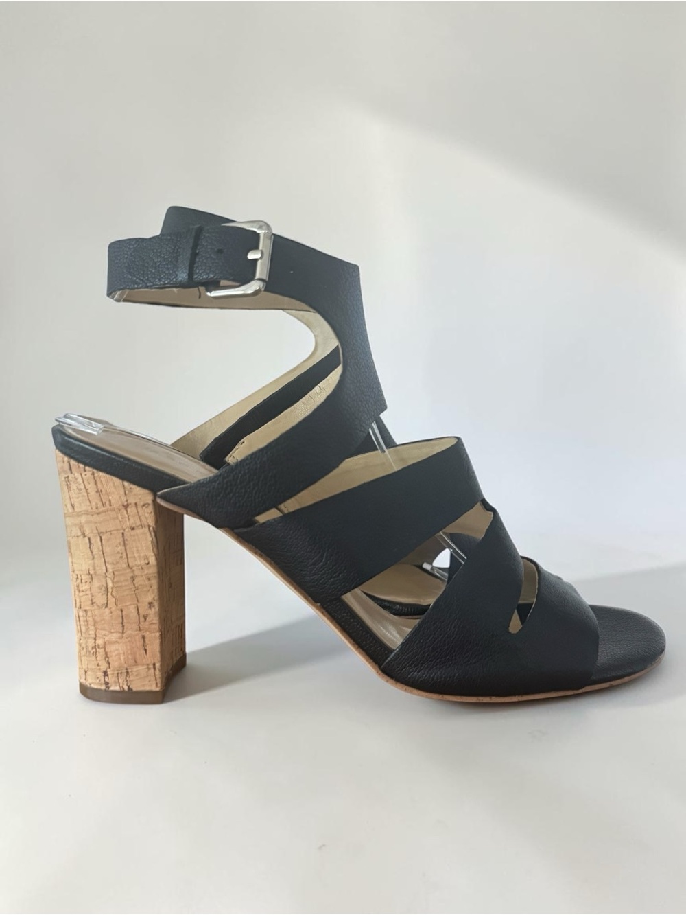 Marc Fisher Paxtin Leather High Heel Sandals, with cork block heel (size 9)